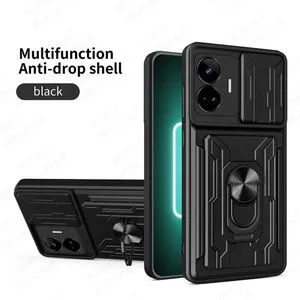 Realme GT 3 Full Protection Case, Visa Card Bag, Ring & Slider Camera Cover - Black