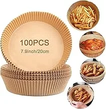 100 Pcs Air Fryer Baking Liner Paper, 20cm Round Shape Disposable Paper Liner, Non-Stick Air Fryer Liners, Food Grade Baking Paper for Air Fryer Microwave