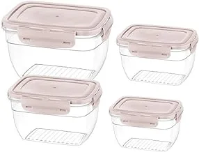 Bager Cook&Lock Colored Cover Rectangular Storage Container (575+1050+1850+3100 Ml) (Deep), Pink