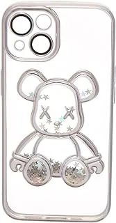 Boter 3D Glitter Bear High Quality Plastic Back Cover With Robust Protection Against Drops Impacts For Iphone 14 - Clear Silver