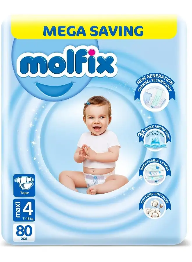 Molfix 80 Piece- Maxi Mega Pack 3D, Size 4, 7 to 18 kg