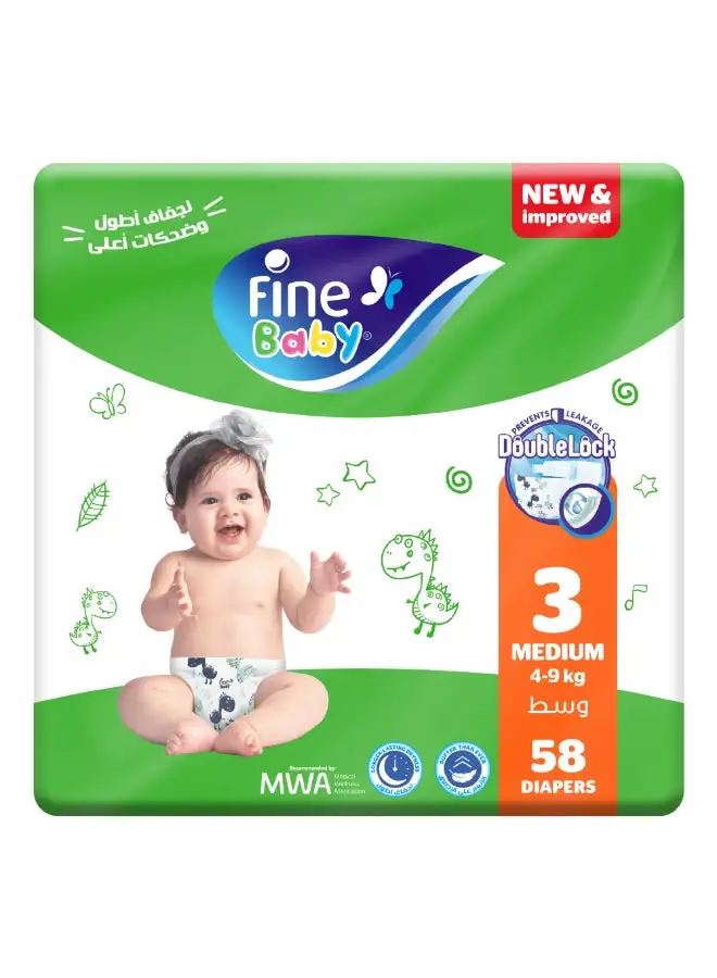 Fine Baby 58-Piece Diapers Medium (Size 3) (4-9 KG)