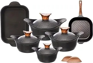 Neoklein Round Pot 4 Piece Set with Grill and Casserole, Black - 1506