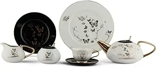 Lotus Porcelain 9013 Fathi Mahmoud Tree Black White Butterflies Dahab Print Tea Set 24-Pieces, No-9