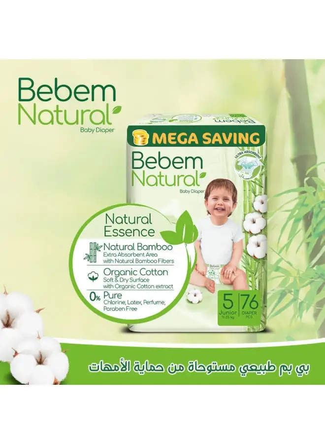 Bebem Natural Baby diaper Mega Size 5 Junior 76 Piece