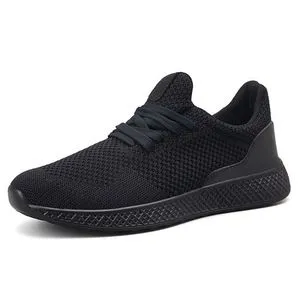 Fashion Mesh Breathable Flyknit Sneakers Plus Size Men's Shoes-Black