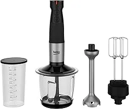 Beko hand blender hba 81762 bx, 750 w motor power, variable speed setting, turbo function, stainless steel chopping blades. glass chopper bowl 1l, double beater, stainless steel