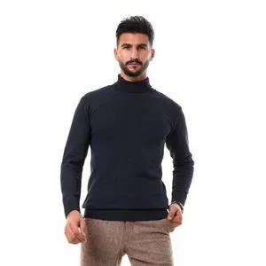 Andora Knitted Ribbed High Neck Pullover - Dark Navy Blue