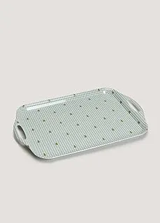 Matalan Gingham Bee Print Melamine Tray, 48 cm x 32.5 cm Size, Green