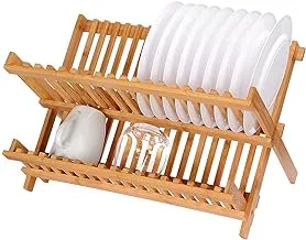 Wooden Collapsible Dish Drying Rack Bamboo Kitchen Folding Dish Rack & Plate Holder Compact & Foldable Dish Drainer with 16 Holding Slots