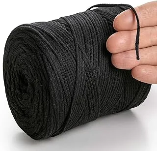 MeriWoolArt® Macrame Yarn 2mm x 250m Cotton Cord Recycled Soft Cotton Yarn for Knitting Plant Hangers Jewellery Making Crochet Bags (Black, 2mm)