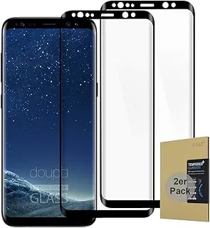 doupi 2 x واقي شاشة من الزجاج المقوى بغطاء كامل لهاتف Samsung Galaxy S8، واقي شاشة زجاجي عالي الدقة 9H ممتاز مضاد للخدش (عبوة من 2)، أسود