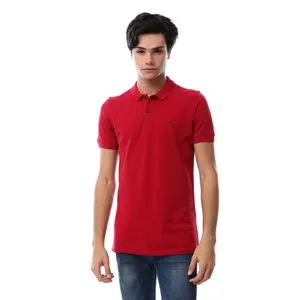 TOP KAPI Soild Turn Down Collar Polo Shirt - Maroon