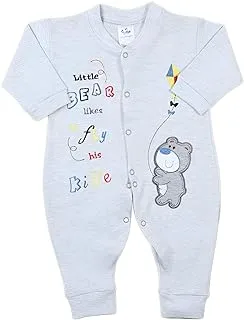 Papillon Cotton Long Sleeves Bodysuit Embroidered Bear For Boys-Grey-New Born