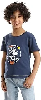 lovely land Boys dark blue half sleeve shirt with chest design Modern