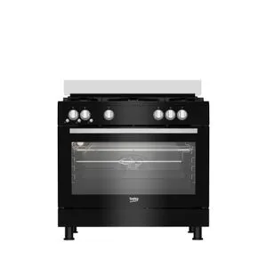 Beko GGR 15115 DX NBE - بوتجاز غاز - 90 سم - 5 شعلة - مروحة تبريد أمان كامل - مروحة طبخ - دعامة وعاء الزهر - أسود* فضي