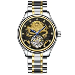 Fashion Gold Dragon Wristwatch Automatic Mechanical Diamond Tourbillon Watch