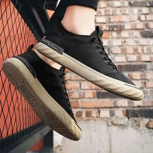 Fashion Lace Up Canvas Shoes Men's Slip-On Casual Shoes Black