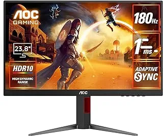 شاشة ألعاب AOC 24G4 24 (IPS)، شاشة FHD 1920×1080، 180 هرتز، 1 مللي ثانية (GtG)، HDR10، HDMI 2.0 x 1، DisplayPort 1.4 x 1، مزامنة متكيفة، 16.7 مليون لون عرض، حامل قابل للتعديل، أسود وأحمر