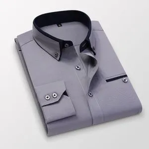 Fashion Mens Long Dress Shirts Business Shirt For Men-Grey