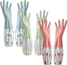 XIACIBDUS Rubber Cleaning Gloves, Washing Up Gloves Kitchen Dishwashing, Latex Free Long Cuff Cotton Lined Household Gloves for Laundry, Gardening（Medium）