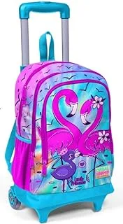 Coral High Kids Three Compartment Squeegee School Backpack - Blue Pink Flamingo Patterned