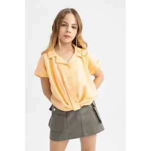 Defacto Girl Cropped Fit Woven Short Sleeve Shirt