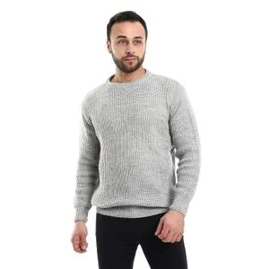 AlNasser Round Neck Knitted Sweater - Light Grey