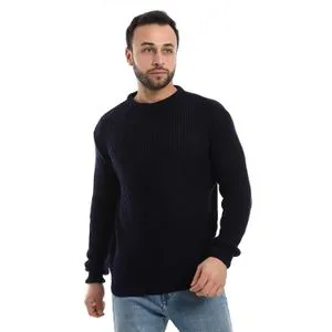 AlNasser Round Neck Knitted Sweater - Navy Blue