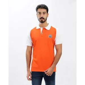 Alpha Bi-Tone Buttoned Pique Polo Shirt - Dark Orange & White