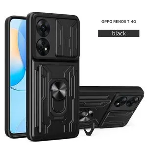 OPPO Reno 8T 4G Full Protection Case With Visa Card Slot, Metal Ring & Slider Camera Cover