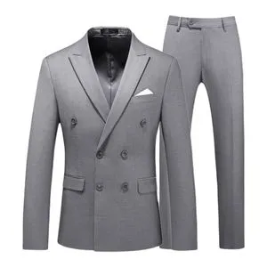 Fashion Male Suit Set Blazer And Pants Plain Classic Double-Breasted OL Business Office Wear Men's Clothing Costumes Man Jacket Gray