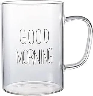 Good Morning Coffee Mug, 450 ml Glass for Tea, Breakfast, Juice