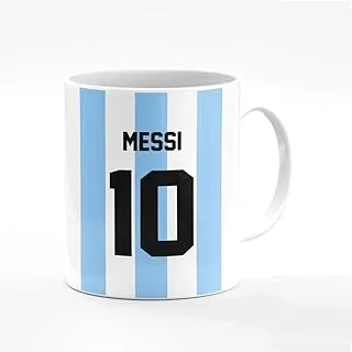 Stylizedd Designer Printed Coffee Mug with Heavy Duty Handle 11oz Ceramic Personalised Gift Mugs Cup [Microwave Safe & Dishwasher Proof ] -Football Team - Argentina, Player Name - Messi