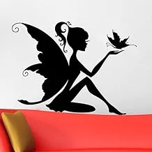 Decorative wall sticker - Silhouette of a fairy and butterfly (60x90cm, black)