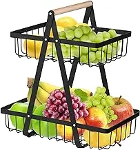 2 Tier Fruit Basket, weegoo Countertop Metal Fruit Storage Bowlws, Detachable Fruit Holder Vegetable Rack for Home, Kitchen and Office