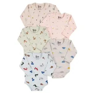 Funny Bunny - (3) Basic Full Sleeves Snap Closure Bodysuit - New Born