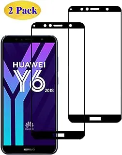 Eachy Compatible with Tempered Glass for Huawei Y6 2018 Screen Protector, [Pack of 2] Full Coverage Ultra Clear Screen Protector for Huawei Y6 2018 Tempered Glass Film 5.7 Inch Black