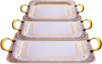 Jazz stainless steel tray set, 3 pieces, 10/18 rectangular shape (51 * 37 * 2 cm + 45 * 33 * 2 cm + 40 * 29 * 2 cm) gold 6010-G-3S