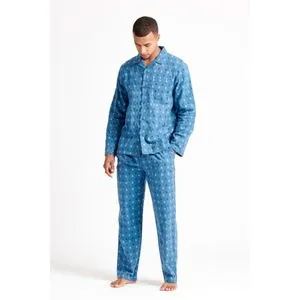 Debenhams 1PK MENS PENGUIN BRUSHED FLANNEL AOP REVERE PJ SET BLUE