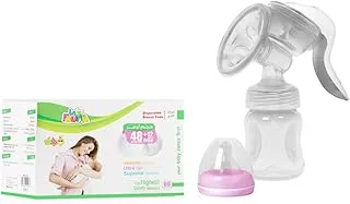 La Frutta New Manual Breast Milk Pump, 150 Bottle, Silicone Nipple, pink + 60 Pcs Breast Pads