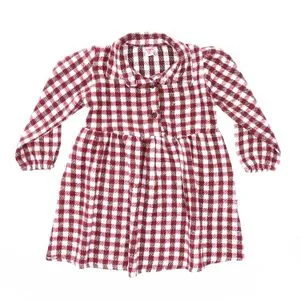 AlNasser Shepherd's Pattern Buttons Closure Girls Dress - Burgundy & White