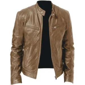 Fashion Men's PU Leather Jacket Vintage Slim Fit Biker