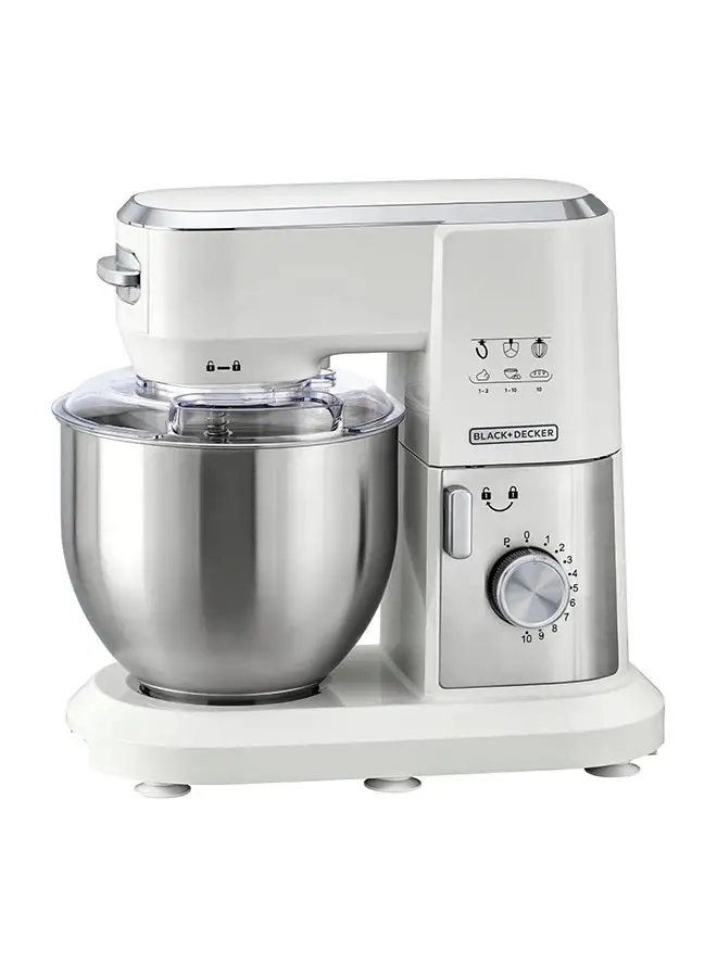 BLACK+DECKER Multifunction Stand Mixer Kitchen Machine With 10 Speed 6 L 1000 W MKM100-B5 White