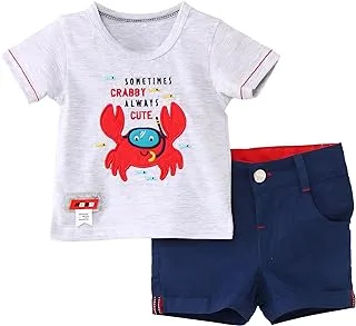 Sika Cotton Set of 2 Pieces Half Sleeves T-Shirt&Short Printed Shape For Boys-Navy&Grey-18Month