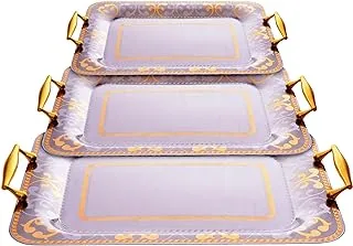 Jazz stainless steel tray set, 3 pieces, 10/18 rectangular shape (51 * 37 * 2 cm + 45 * 33 * 2 cm + 40 * 29 * 2 cm) gold 6086-G-3S