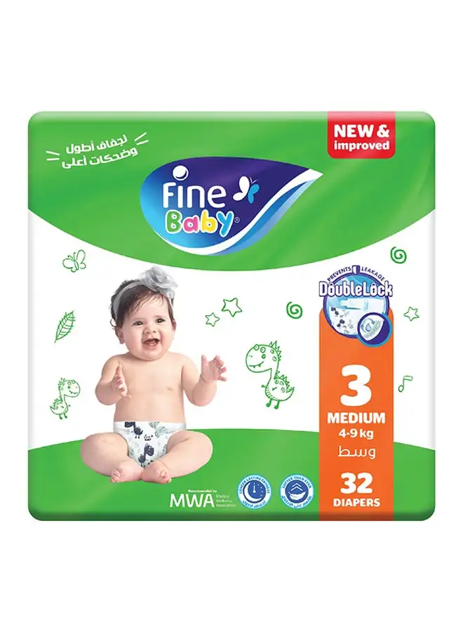 Fine Baby 32-Piece Diapers Medium (Size 3) (4-9 KG)