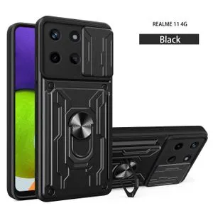 Realme 11 4G Full Protection Case With Visa Card Slot, Metal Ring & Slider Camera Cover