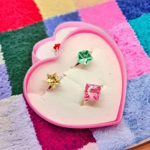 3 Adjustable Little Girl Jewel Gem Rings In Box