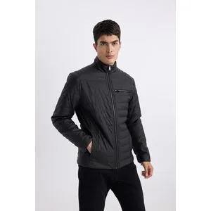 Defacto Man Slim Fit High Neck Pu Coat.